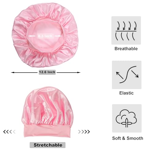 12 Pieces Silk Bonnet for Women Curly Hair Satin Bonnet Hair Wrap for Sleeping Cap with Tie Band (Multicoloured4)