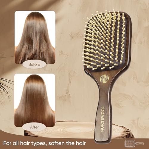 100% Natural Wood Hair Brush for Massaging Scalp, Hair Growth,for All Hair Types, Wooden Bristle Hairbrush to Reduce Hair Damage, Perfect for Women, Men & Kids.