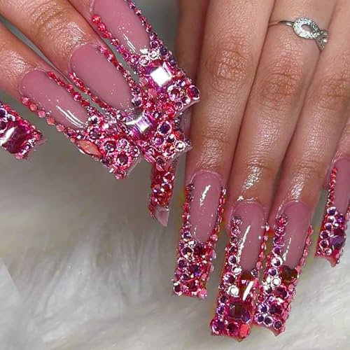 14 Types of 700 Special-Shaped Rose Pink Diamonds + 2100 Flat-Bottomed Rhinestones Mix 20 Styles Flatback Rhinestone Crystals 3D Decorations Flat Back Stones Gems Set +Tweezers + Drill Pen