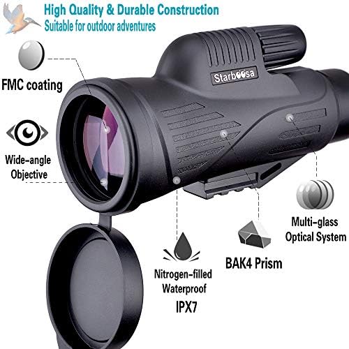 12x50 High Definition Monocular Telescope with Smartphone Holder - Waterproof Monocular with Durable and Clear BAK4 Prism for Bird Watching Wildlife Hunting Camping Hiking