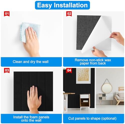 12 Pack Sound Proof Foam Panels for Walls 12"x12"x0.4'', Self Adhesive Soundproof Wall Panels, High Density Acoustic Foam Panels is Widely Used for Acoustic Treatment In Various Spaces(Black)