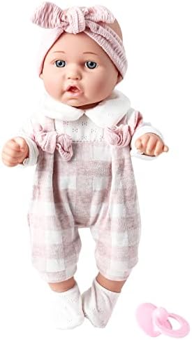 12'' Baby Doll in Gift Box with Pink Cloths, Pacifier, 13''x13'' Microfabric Blanket, and Feeding Bottle. Gift Idea for Ages 3+