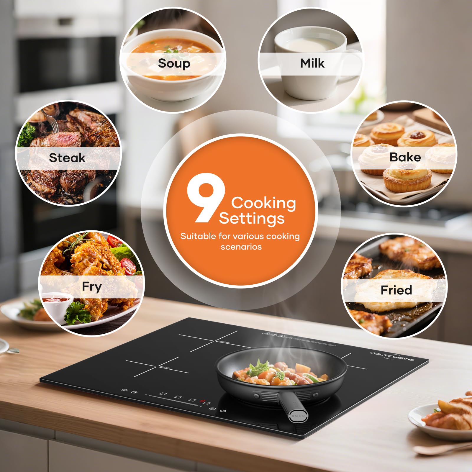 1200W Portable Induction Cooktop, Single Burner Electric Stove, Magnetic Cookware Compatible, Touch Control, 8 Power Levels, Timer, Black Crystal Glass Surface