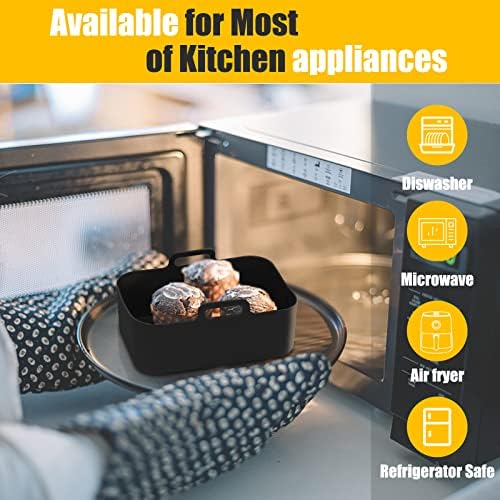 10QT Air Fryer Silicone Liners for Ninja DZ401/DZ550/SL401/SL451/DZ302,MMH 2Pcs Rectangle Food-Grade Airfryer Silicone Pot Reusable Replacement Baking Basket for Cosori 9QT 8-in-1 Dual Air Fryer,Black