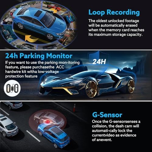 1080P Dash Cam Front and Inside,Dashcams for Cars with IR Night Vision Loop Recording G-Sensor 24Hr Parking Traffic Recorder(1080P)