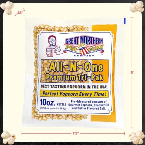 10oz Popcorn Machine Popcorn Packets - All-in-One Movie Theater Style Popcorn Kernels, Salt, and Oil Packs by Great Northern Popcorn (24 Case)