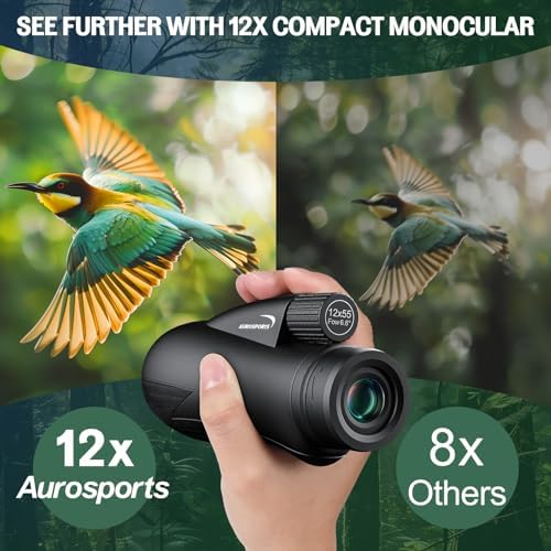 12x55 Monocular for Adults High Power - Aurosports Compact Portable Monoculars for Bird Watching - HD Monoculars with Smartphone Adapter Tripod Camera for Hunting Hiking Camping Wildlife