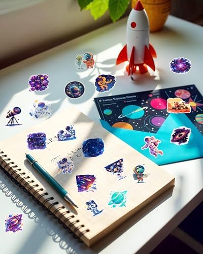 100pcs Space Stickers Bulk: Science Stickers Astronaut Stickers Vinyl Water Bottle Stickers for Kids Spaceman Outer Space Stickers Teacher Stickers for Students Space Party Favors Laptop Scrapbook