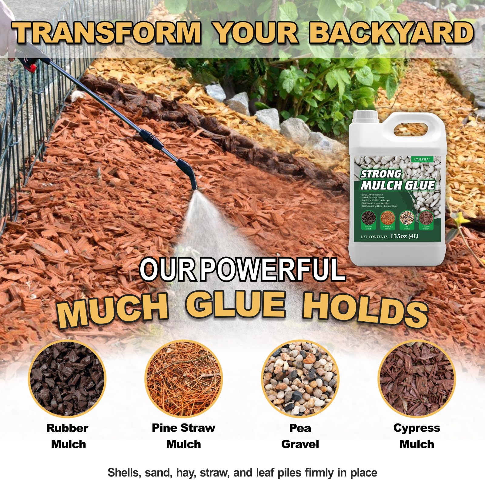 1 Gallon Quick Dry Mulch Gravel Binder Glue, Clear Mulch Glue, Strong Mulch Glue, Mulch Lock and Pea Gravel Stabilizer, Non-Toxic Mulch Glue, Mulch Rock Glue for Landscaping Pea Gravel & Bark