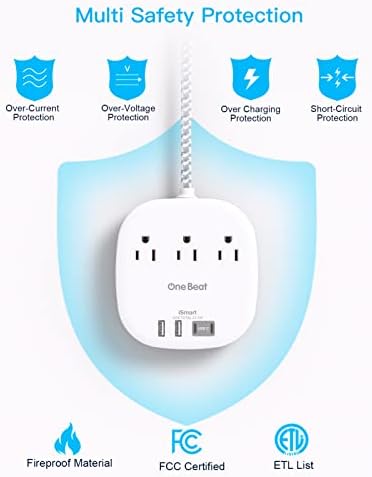 15ft Flat Plug Power Strip, Ultra Flat Extension Cord - 3 Outlets 4 USB Ports (2 USB C) 22.5W/4.5A Desktop Charging Station, Power Strip No Surge Protection for Cruise Ship Dorm Room Travel Essentials