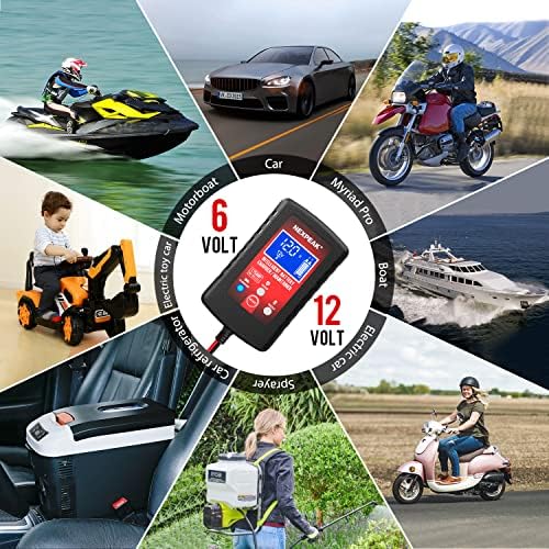 1.75-Amp Car Battery Charger, 6V and 12V Smart Fully Automatic Battery Charger Maintainer, Trickle Charger, Battery Desulfator for Car, Lawn Mower, Motorcycle, Boat, Marine Lead Acid Batteries