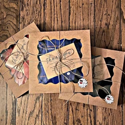 100pcs Cookie Boxes 4x4x2.5 Inches: Bakery Boxes with Window, Treat Boxes, Dessert Boxes, Chocolate Covered Strawberries Boxes- Kraft Paper