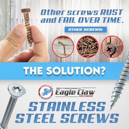 #10 x 3 Inch Stainless Steel Deck Screws 350 Pieces | T25 Star Torx Drive Flat Head | 304 Grade Stainless Steel Wood Screws High Corrosion Resistance by Allen's Trading Co. Eagle Claw Fasteners