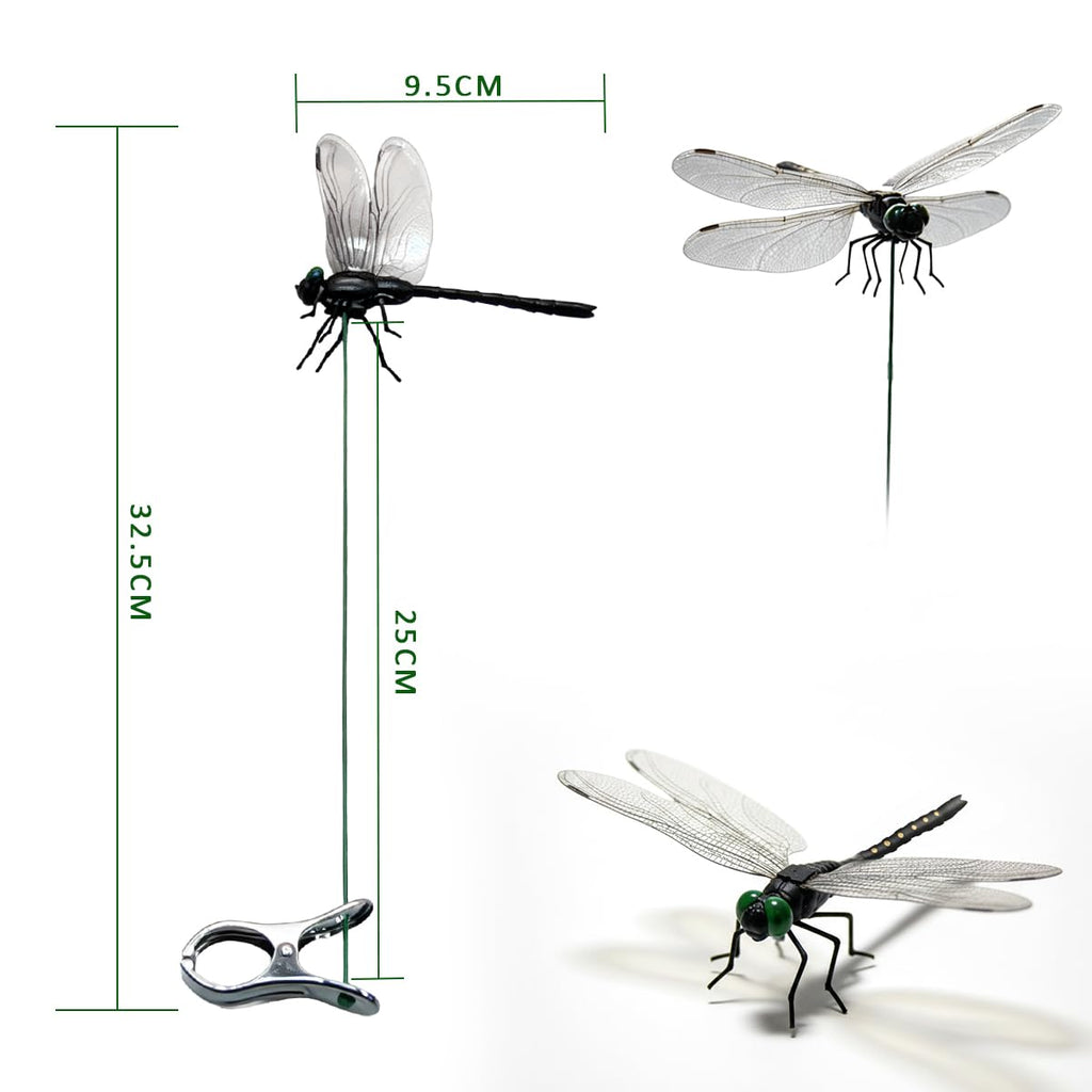 10 Pcs Dragon Fly Clips,Black Artificial Dragonfly Decor with Detachable PVC Wings, Nature-Inspired Outdoor Accessory for Hiking Hat, Camping, Patio, Yard