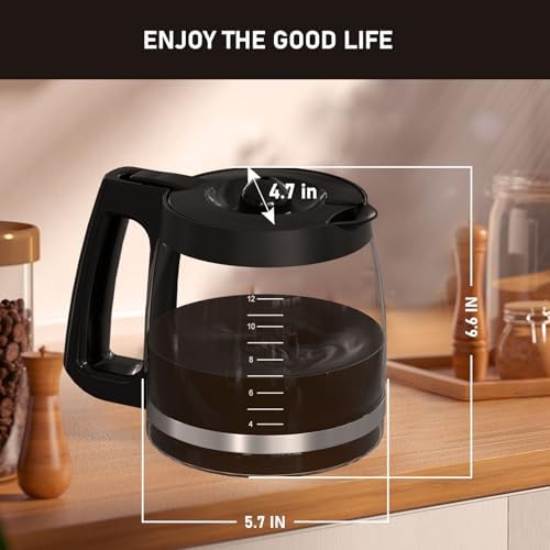 12-Cup Replacement Glass Carafe Pot Compatible with Hamilton Beach Coffee Maker Models 46310, 49980R, 49976, 49966, 49350, 49957, 49954, 49933, 49980A, 49983, 49618, 46300, 49950, Black