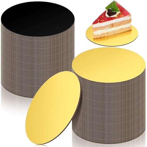 100 Pcs 5 Inch Round Cake Board Circle Cake Base Grease Proof Pastry Cardboard Plate for Baking(Black and Gold)