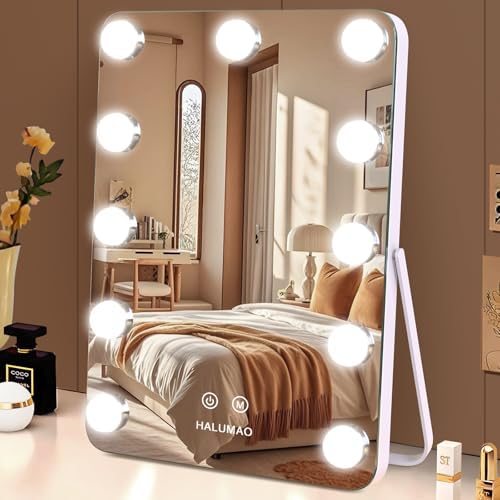 13.9" x 10.7" Vanity/Makeup Mirror with Lights, Hollywood Lighted Vanity Mirror with 11 Dimmable LED Bulbs,3 Color Modes,Touch Control Led Mirror Makeup,Dimmable,for Vanity Desk Tabletop,Bedroom