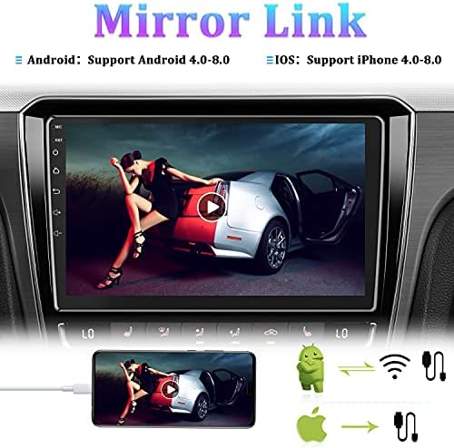 10.1 Inch Android Double Din Car Stereo Touch Screen Car Radio with WiFi GPS Navigation Mirror Link Car Multimedia Player Support Bluetooth FM Radio Receiver Dual USB Input with Backup Camera