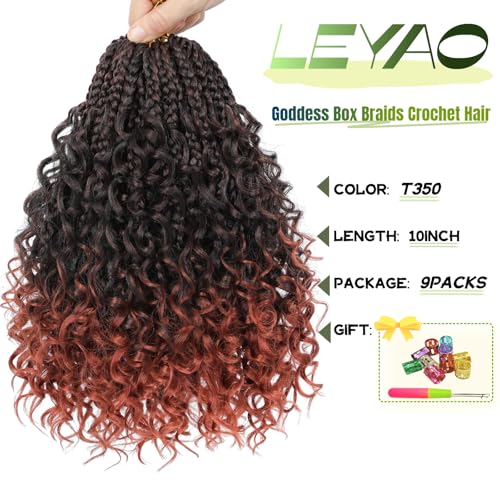 10 Inch Goddess Box Braids Crochet Hair 9 Packs Pre Looped Boho Crochet Box Braids for Black Women Synthetic Braiding Hair with Curly Ends (T350)