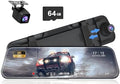 10" Mirror Dash Cam, 4K FHD Rear View Mirror Camera with Smart Touch Screen, Dual Dash Camera for Cars, Loop Recording, G-Sensor, Reverse Assist,Parking Monitor,Night Vision,Free 64GB Card