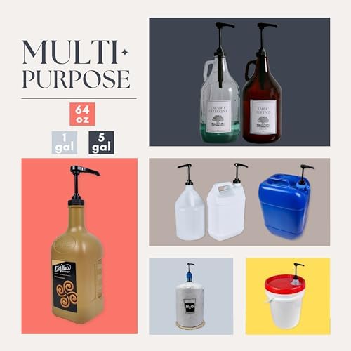 1 Gallon Pump Dispenser (1-Pack) Compatible with 5 Gallon Bucket Pump & Pail for Laundry Detergent Jug, Shampoo Bottle, Black