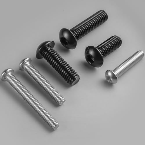1/4-20 x 7/8 Inch Button Head Socket Cap Bolts Screws,304 Stainless Steel 18-8,Fully Threaded,Black Zinc Plated,with Hex Spanner(50Pcs)