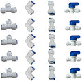 1/4" OD Quick Connect Push In to Connect for RO Water Reverse Osmosis System Water Tube Fitting Set Of 20 (ball valve+T+I+L Type Combo)