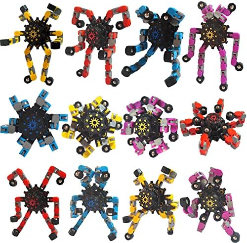 12 Pack Funny Sensory Fidget Toys,Deformable Chain DIY Robot Spinners Fingertip Stress Relief Gyro Toy Birthday Gifts Goodie Bag Easter Basket Stuffers Classroom Prizes Party Favors for Kids Adults
