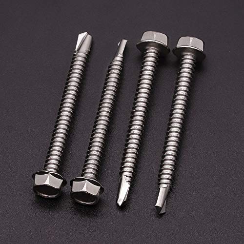 #10 x 1-1/4" (50 Pack) Hex Washer Head Self Drilling Screws (1/2" to 2-1/2" Available), Hex Drive, Flange Hex Self Tapping Screws, 410 Stainless Steel Sheet Metal Screws, No Pre-drilled Needs