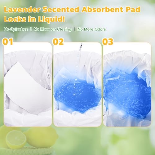 100 PCS Lemon Scented Absorbent Commode Pads for Bedside Commode Bucket, Commode Liner Pads with Absorbent Gel, Potty Liner Pads for Adults Seniors Portable Toilet Pad Bedpans