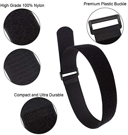 1.5 x 24 Inch Hook and Loop Cable Tie, 12 Pack Heavy Duty Adjustable Fastening Adhesive Cinch Strap with Plastic D-ring Buckle, Multi-Purpose Reusable Cord Organizer by Cacturism
