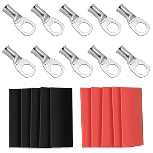 10pcs Sanuke 4 AWG - 1/2" Tinned Copper Wire Lugs Ring Terminals, Marine Grade Battery Cable Ends with 3:1 Dual Wall Adhesive Heat Shrink Tubing