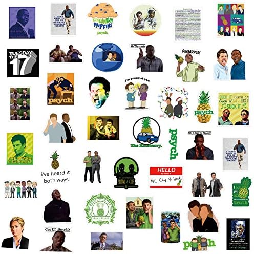 100Pcs Psych Merchandise Stickers Pack, Funny TV Show Vinyl Waterproof Stickers for Water Bottles,Laptop,Skateboard,Phone,Bumper,Car Decals Gift for Adults Teens Kids for Party Supply…