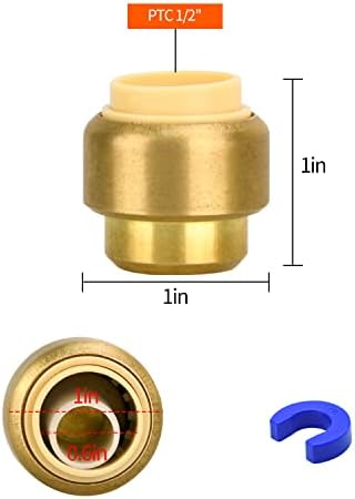 12 Pack Push-to-Connect Plumbing Fittings, 1/2" Pushfit End Cap Fittings with Disconnect Clip for Copper, PEX, CPVC Pipe (1/2" End Cap, 12)