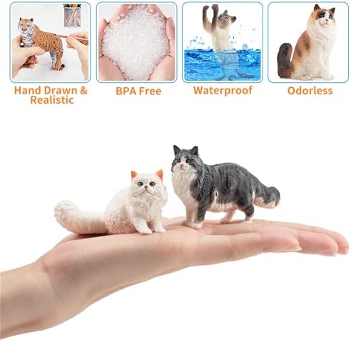 12PCS Realistic Cat Figurines, Plastic Cat Figure, Cat Cake Topper Kitten Toy Christmas Birthday Gift for Kids and Children