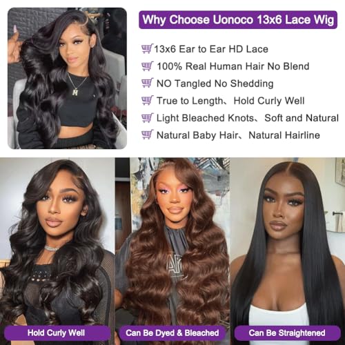 13x6 Lace Front Wigs Human Hair Pre Plucked 200 Density Body Wave HD Lace Frontal Wigs Human Hair for Women Glueless Wigs 100% Human Hair for Black Women with Baby Hair Natural Color 30 Inch