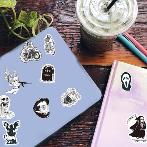 100PCS Gothic Stickers for Water Bottle,Black White Skull Stickers,Waterproof Vinyl Stickers Perfect for Phone Laptop Car Skateboard Journaling Luggage (Gothic)