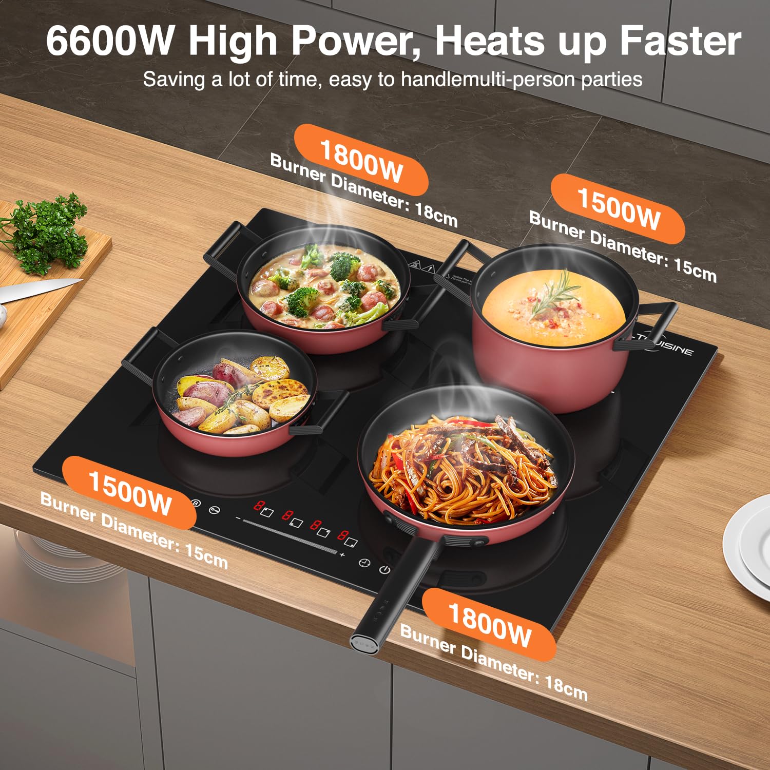 1200W Portable Induction Cooktop, Single Burner Electric Stove, Magnetic Cookware Compatible, Touch Control, 8 Power Levels, Timer, Black Crystal Glass Surface