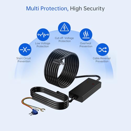11.5ft Type-C Dash Cam Hardwire Kit (V5F), 12V-24V to 5V 3A Car Dashboard Cam Charger Power Cable with 4 Fuse Taps, Low Voltage Protection for GT801, GT802, S70, S90