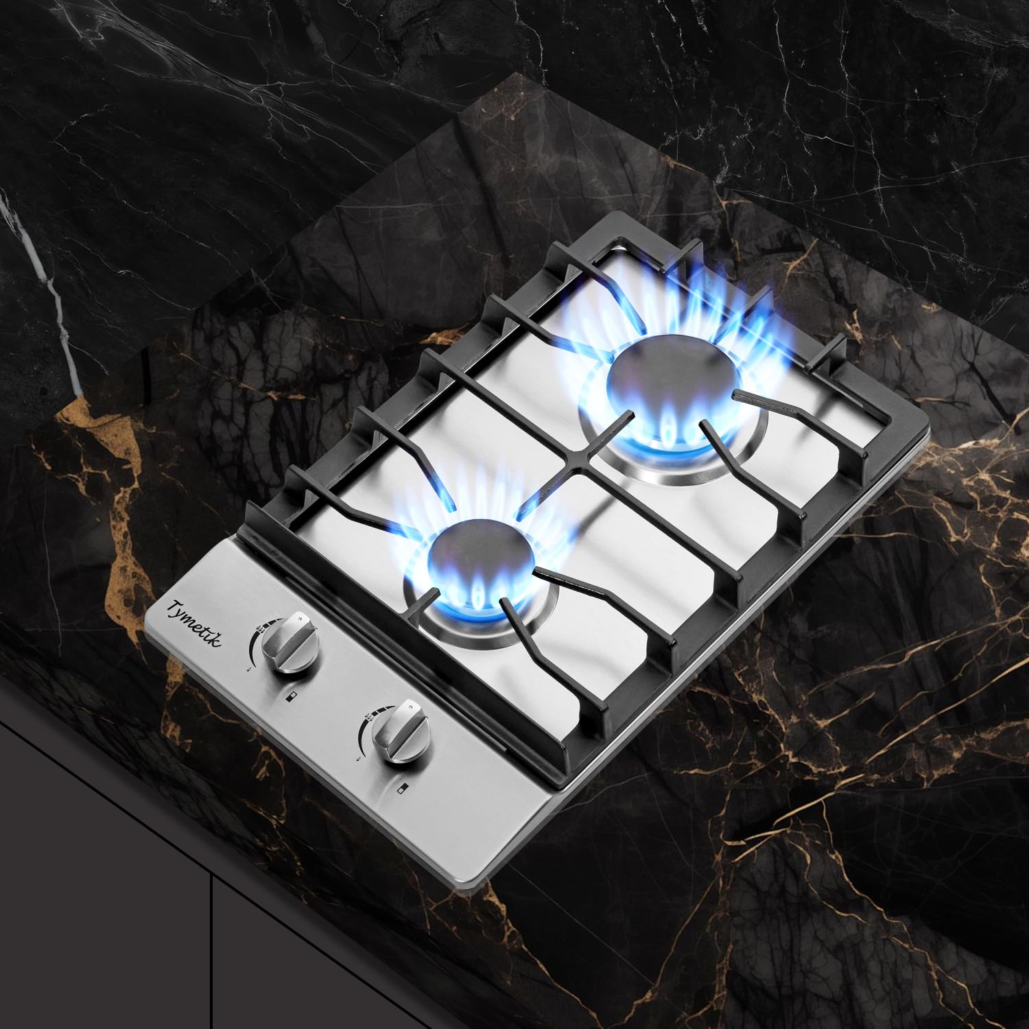 12 Inch Gas Cooktop, 2 Burners Stovetop Built-in Stainless Steel Stove Top Natural Gas/Propane Convertible Cooker for Outdoor, Apartments, RVs