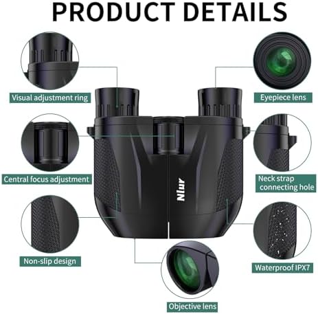 12X25 Compact Binoculars for Adults,High Powered Binoculars with Clear Low Light Vision,Waterproof Small Binocular for Bird Watching,Hunting, Travel, and Sport Games (Black)
