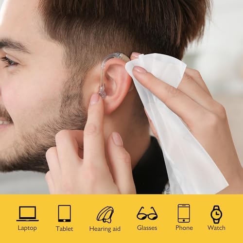 100 Count Hearing Aid Wipes Individually Wrapped Hearing Aid Cleaner Hearing Aid Cleaning Wipes for Hearing Aids,Earmold, Earbuds, Headphone,Screen,Glasses,Phone