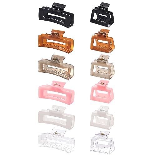 12 Pack Square Claw Clips, Big and Small Neutral Rectangle Hair Claw Clips, Non-slip Matte Large Hair Clips for Women,Strong Hold jaw clip for Thick Thin Hair (clear Jelly colour)