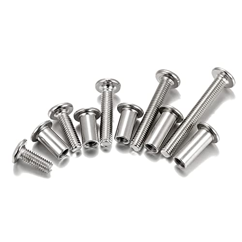 100 Sets M6 Binding Screws Posts Countersunk Rivet Socket Cap - Silver 304 Stainless Steel Hex Connecting Bolts Cap for Baby Bed Furniture, Leather Saddles Purses Belt Repair (M6 Set)