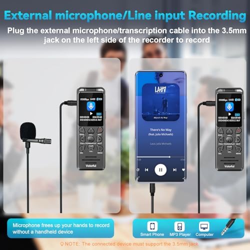 144GB Digital Voice Recorder with Playback, Volorful 1536Kbps Audio Recorder for Interviews Meetings, Voice Activated Recorder Recording Device with Noise Reduction, MP3 Stereo Player, Microphone