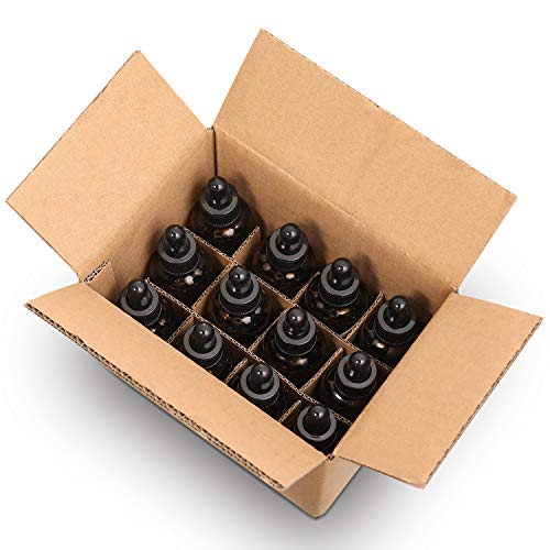 12 Pack, 2 oz Glass Dropper Bottle with 3 Stainless Steel Funnels & 1 Long Eye Dropper - 60ml Amber Glass Tincture Bottles for Travel Essential Oils, Liquids - Leakproof