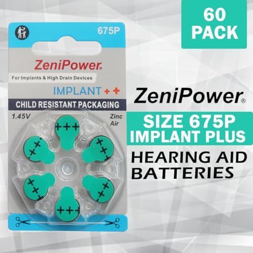 1.45V Hearing Aid Batteries (Size 10, 13, 312, 675, Implant Cochlear) Hearing Aid Accessories (36 Batteries, Size 675p - Implant)
