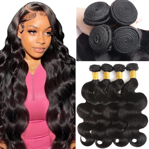 12A Human Hair Bundles 24 26 28 30 Inch Body Wave Bundles Human Hair 100% Unprocessed Brazilian Virgin Hair 4 Bundles Deals Human Hair Quick Weave Bundles Human Hair Extension Natural Black