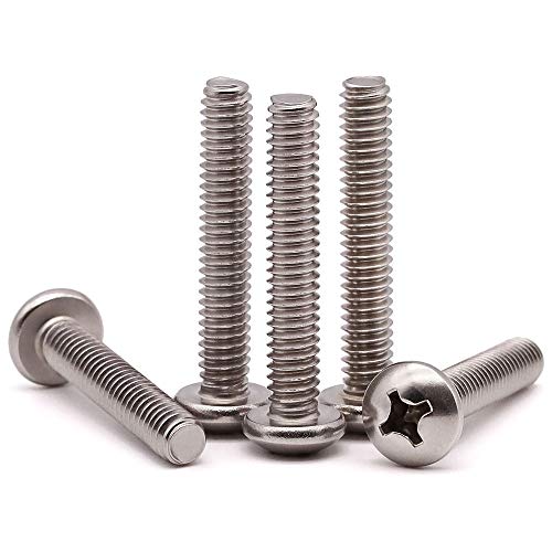 #10-24 x 1-1/4" inch (50 pcs) Phillips Pan Head Machine Screw Bolt, 304 Stainless Steel 18-8 Rounded Head Screws, UNC Full Thread, Bright Finish