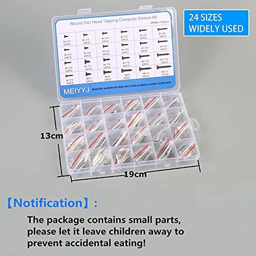 1100pcs Round Pan Head Tapping Screws Laptop Notebook Computer Screws Kit,M1.2,M1.4,M1.5,M1.7,M2 countersunk Phillips Mini Screw Set for Electronic Repair (1100PCS)